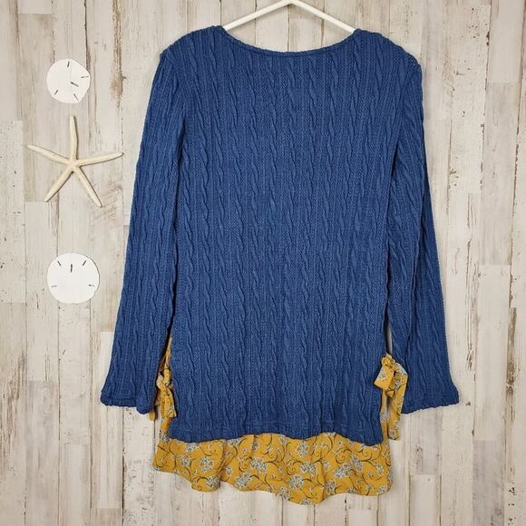 Suzanne Betro Floral Cable Knit Sweater Blue Yellow Size Small - Picture 2 of 10